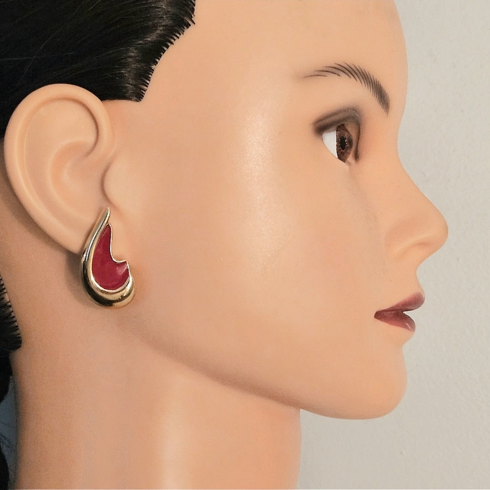 Vintage Monet Red and Gold Earrings